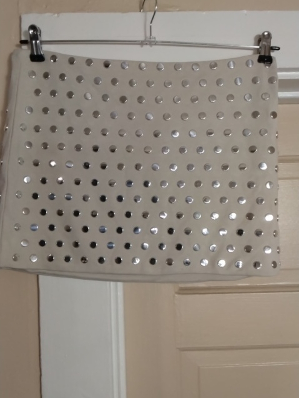 Divided Cream Mini Skirt with Silver Studs